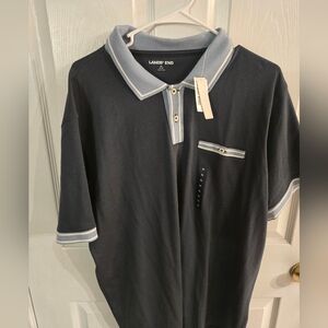 Lands' End Men's XL Navy & Light Blue Polo Shirt Supima Finest Cotton. NWT
